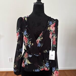 LPA Black Floral Blouse